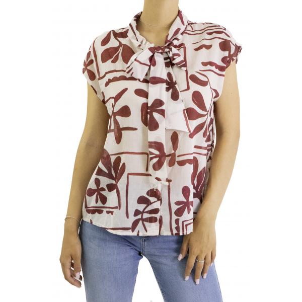 Camicia fantasia mezza manica con fiocco  Fiore